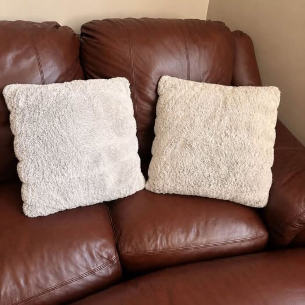 Set of 2 Grey Sherpa Throw Pillows